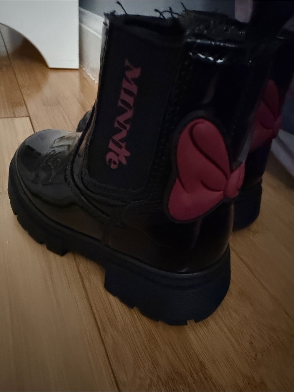 Primark Black Patent Kids Boots with Pink Heart Detail